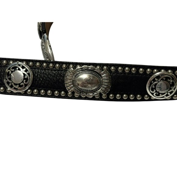 STREETS AHEAD Black Italian Leather Belt Oversized Floral Buckle Western Boho Sm - Picture 4 of 8